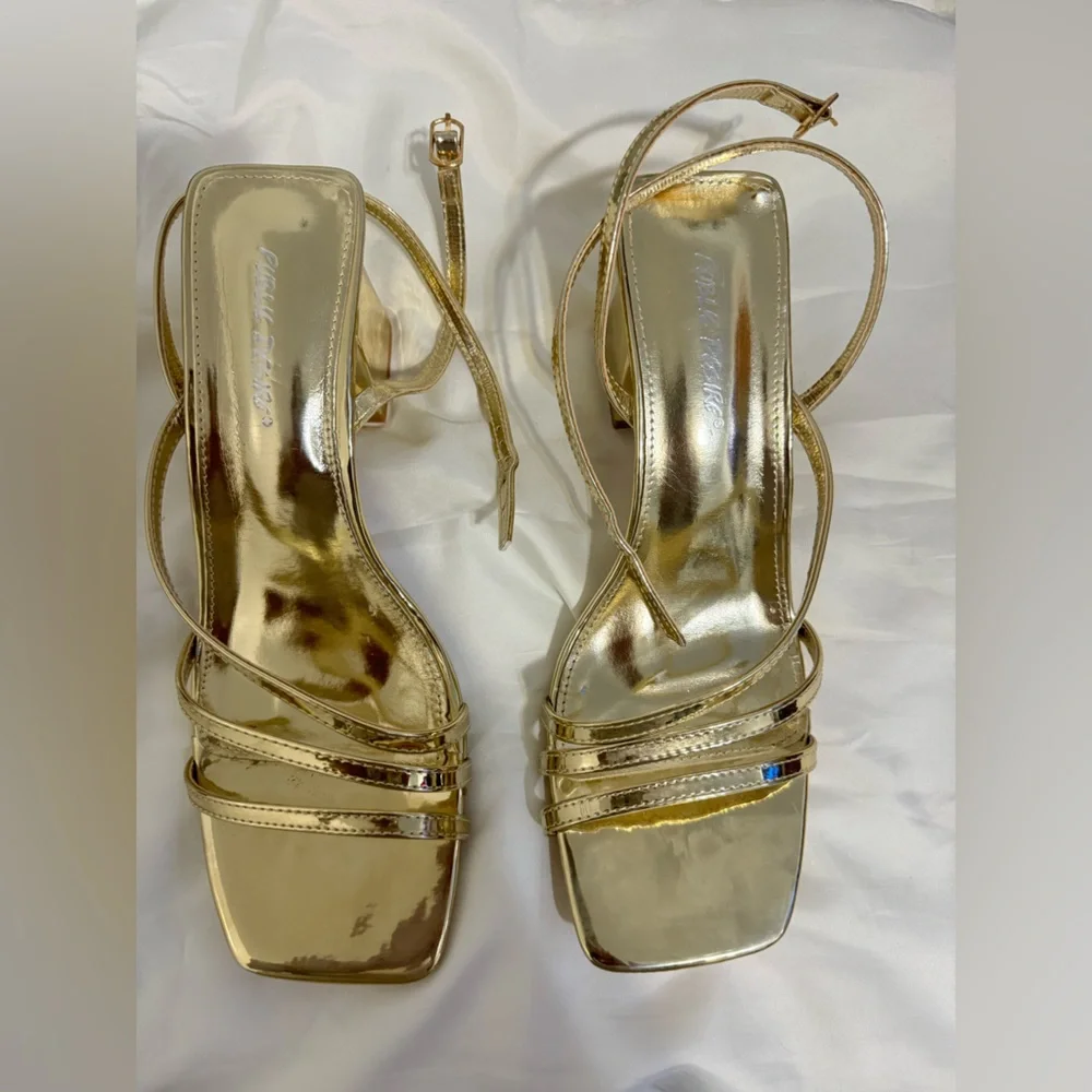 Public Desire Metallic Gold Strappy Heels - Picture 6 of 6